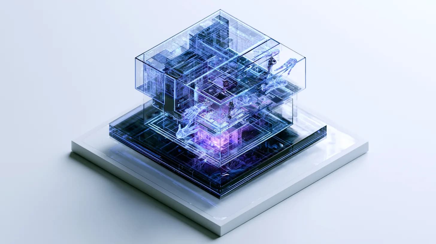 Abstract illustration of parallel copper threads weaving across a navy field over a faint teal blueprint grid.